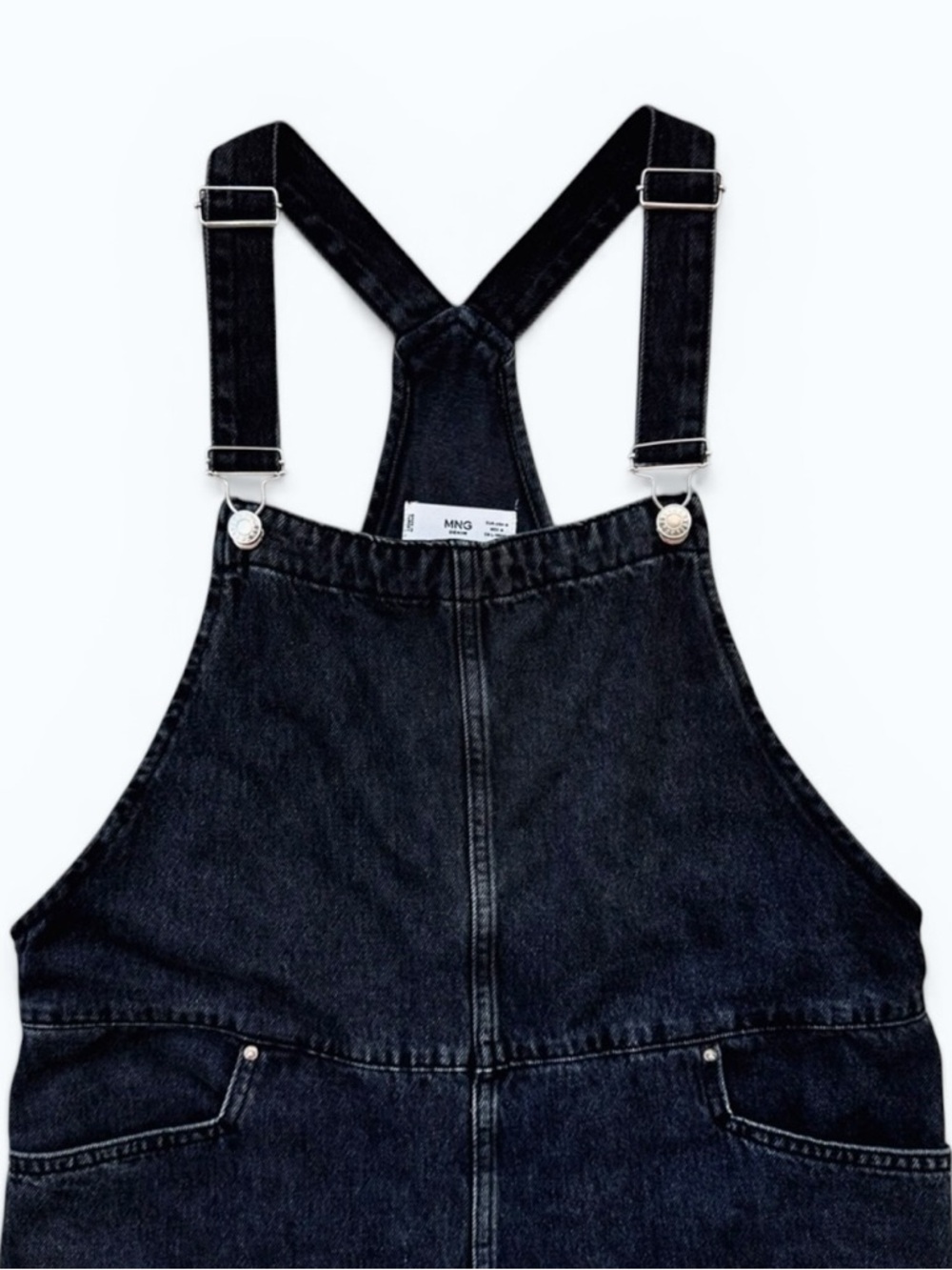 Mango Wide Leg Denim Overalls Cotton Black Size Medium Excellent Condition - Picture 5 of 11